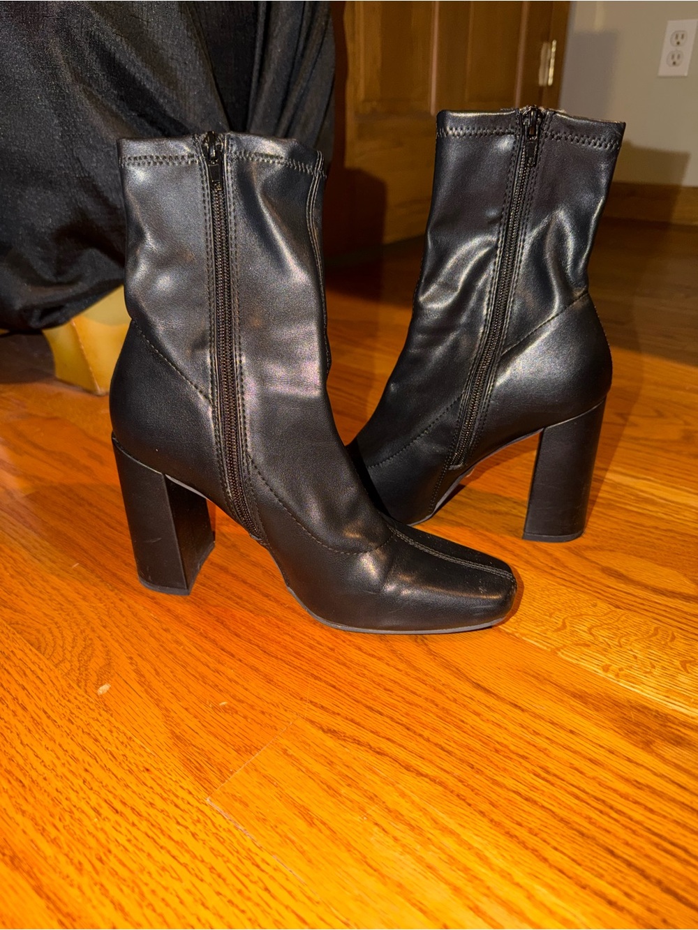 Black High Block Heel Ankle Boots - Women's Fashion Zip Booties
